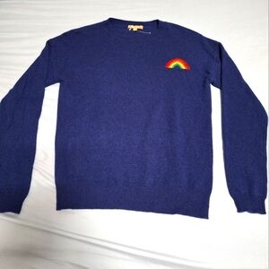 Kier + J cashmere crew neck sweater. Royal blue with rainbow patch. NWT .